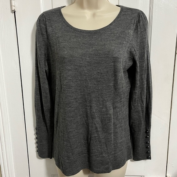 Talbots Pure Merino Wool Long Sleeve Sweater Knit Top Petite Small Gray I - Picture 1 of 6